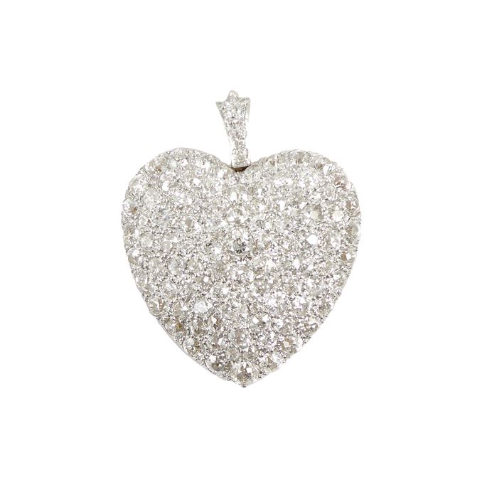 Late 19th century pave set diamond bombe heart pendant brooch by Linz Brothers | MasterArt